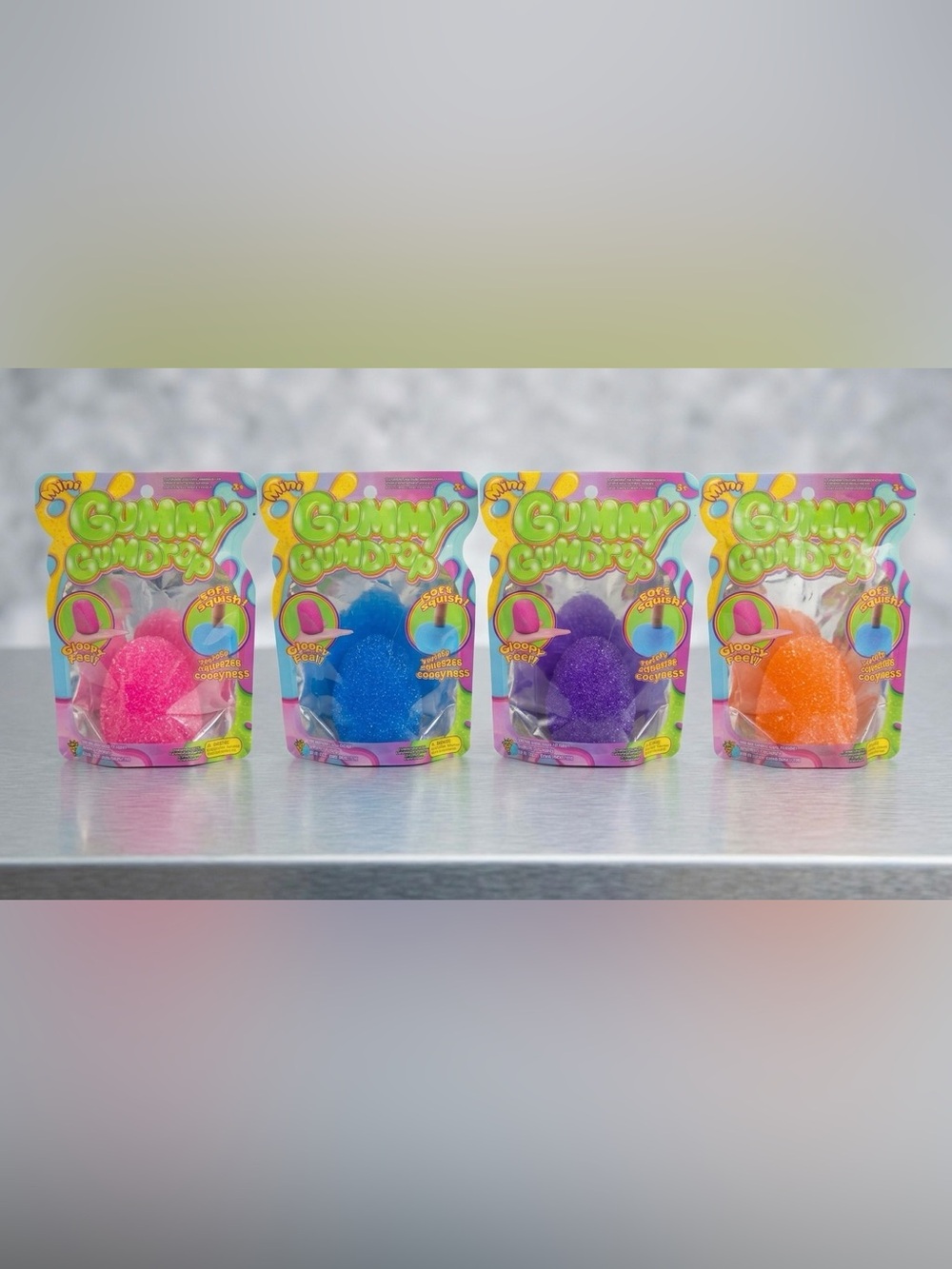 Mini Gummy Gumdrop Squishy Toys | Blue Pink Purple Orange | Lot of 4 | Needoh